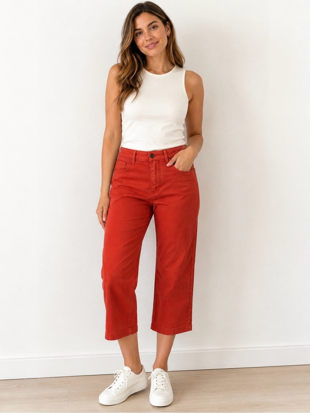 Lila Ryan ALEX Pants Women's 6 Burnt Brick Cropped Cotton Stretch Straight Leg